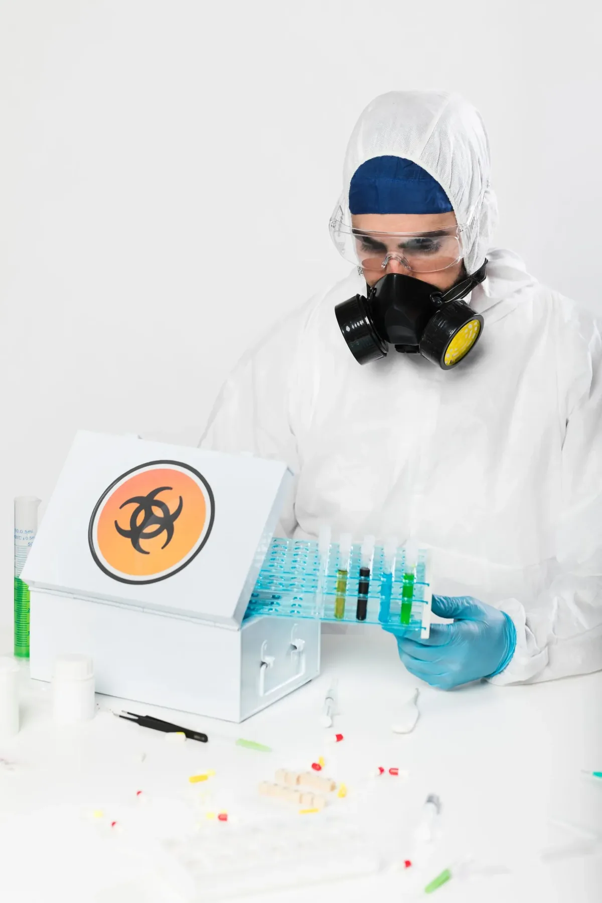 Portrait of an adult male preparing medical samples for environmental testing