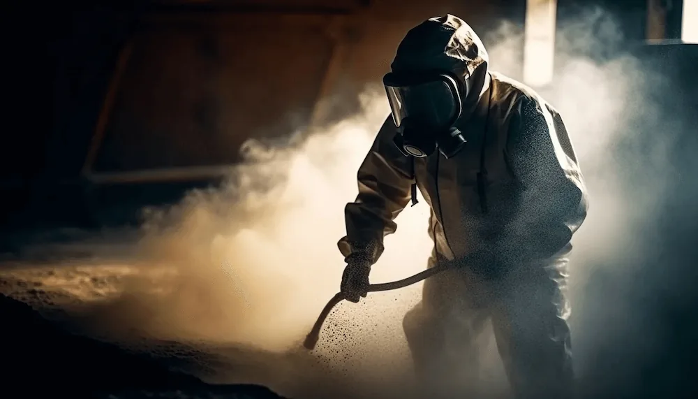 Metal industry worker spraying protective suit in the Capital Region